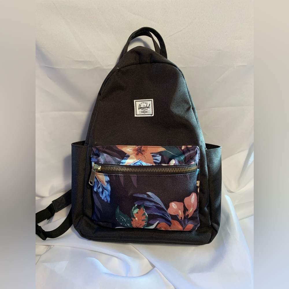 Herschel Supply Company Black Backpack with Floral Front Pocket